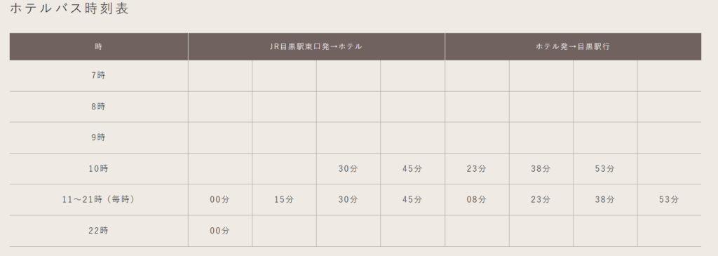 シェラトン都ホテル東京　シャトルバス時刻表